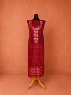 Red Kota Doria Embroidered 2 Pc Dress Material