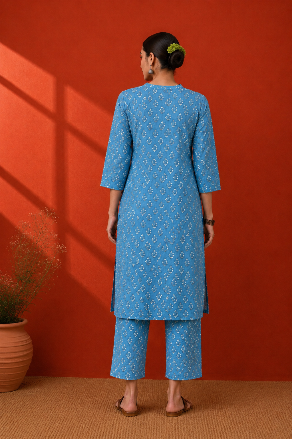 Blue Cotton Printed Kurta Set