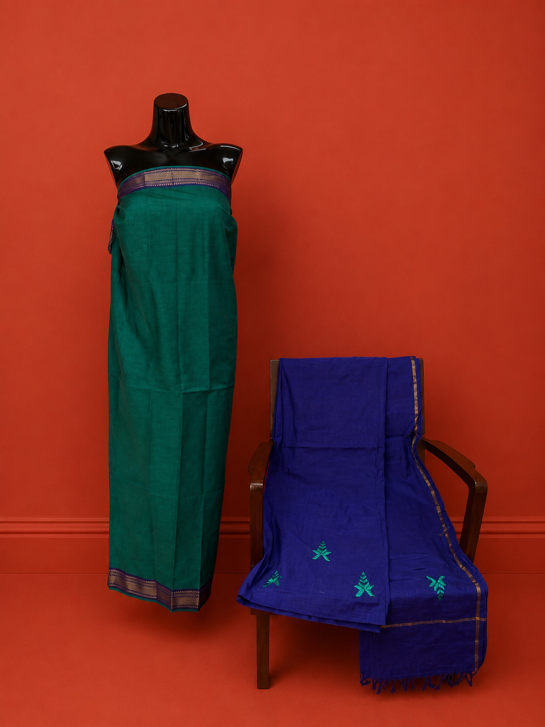 Green South Cotton Embroidered 3 Pc Dress Material