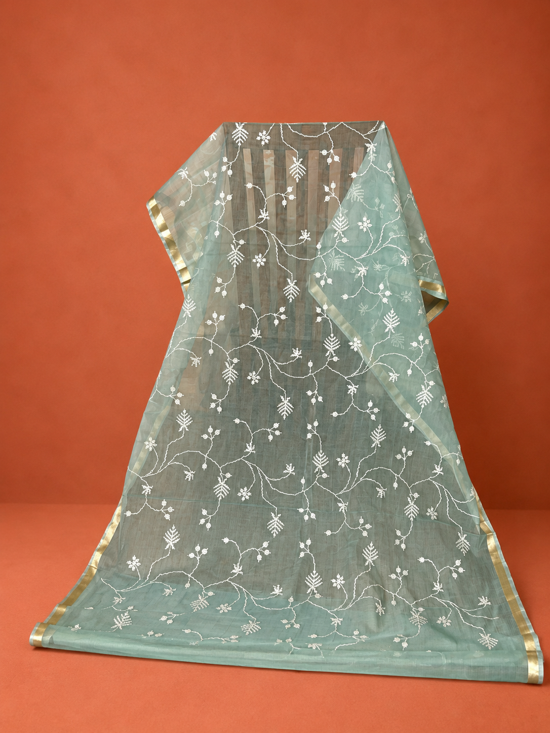 Blue Kota Doria Embroidered 2 Pc Dress Material