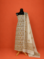 Yellow Kota Doria Block Print 2 Pc Dress Material