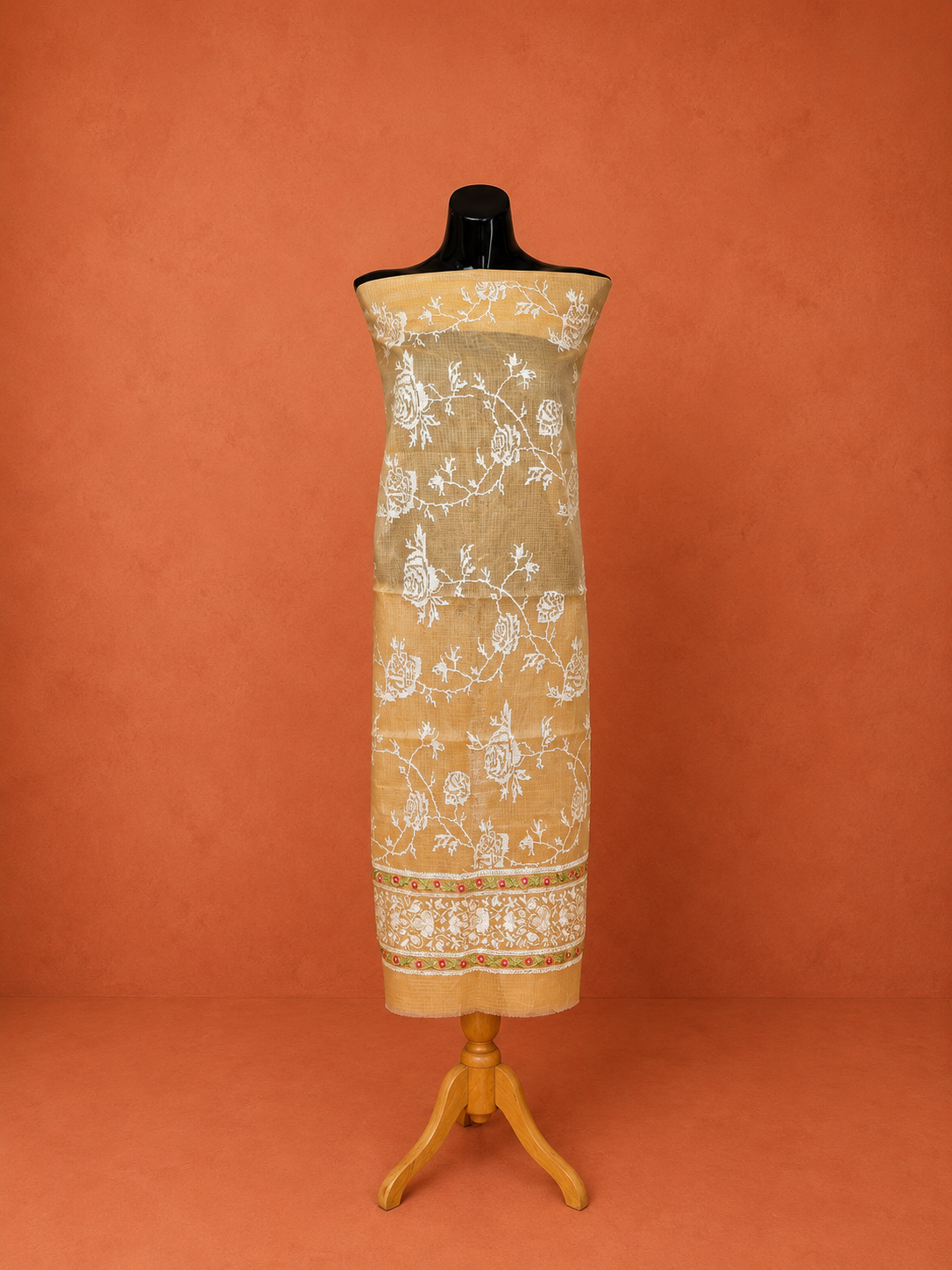 Yellow Kota Doria Embroidered 2 Pc Dress Material