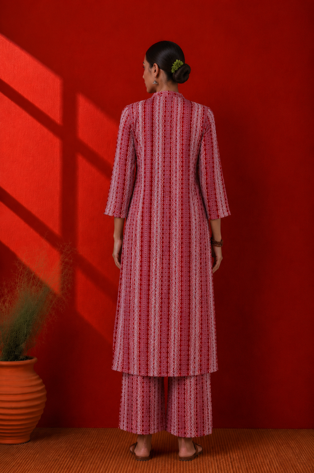 Red Cotton Printed Kurta Set