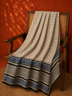 Beige & Indigo Bagru Hand Block Print Cotton Dupatta