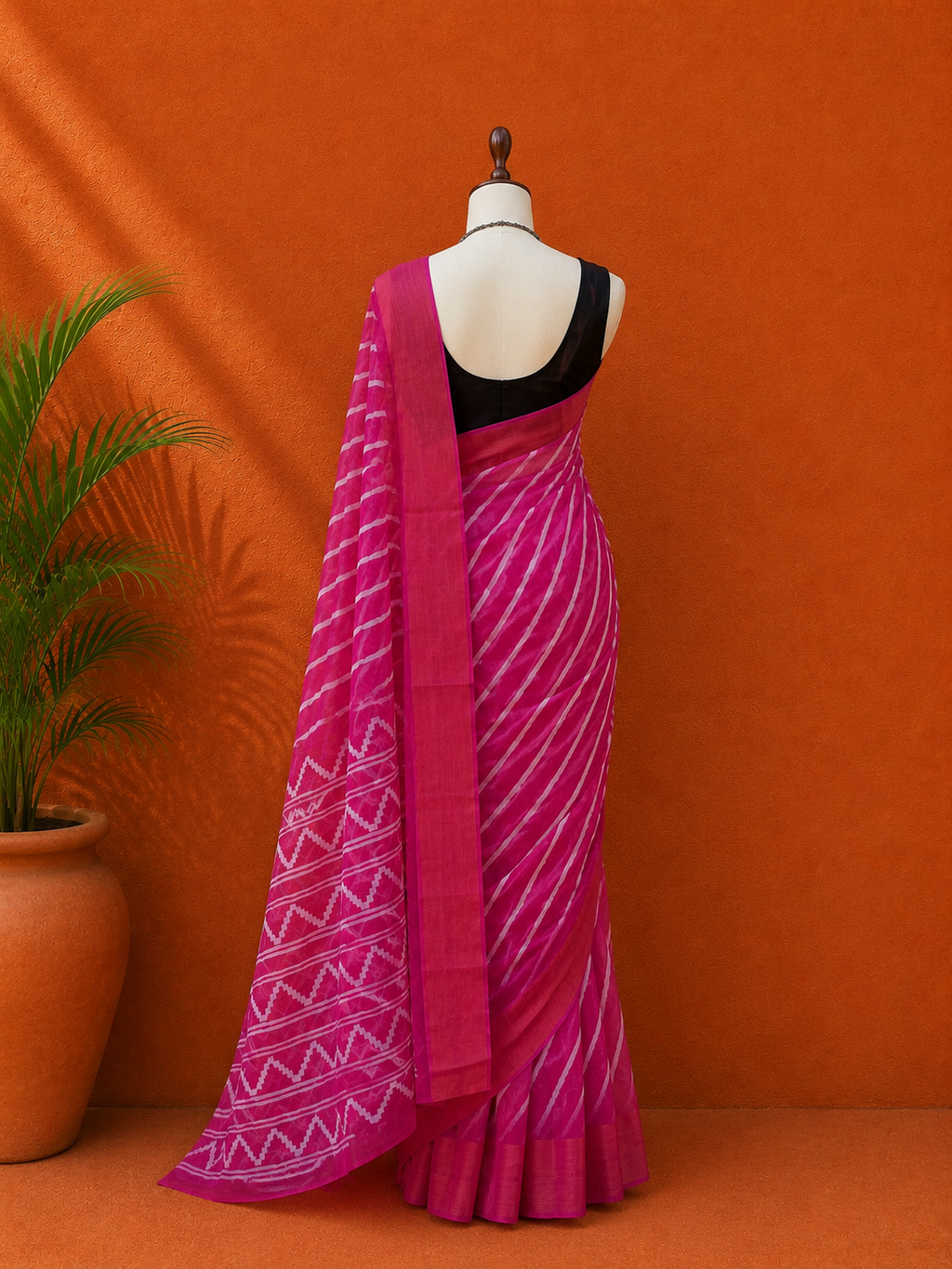 Pink Chanderi Printed Sari
