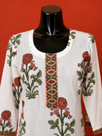 White Cotton Mughal Flower Kurta