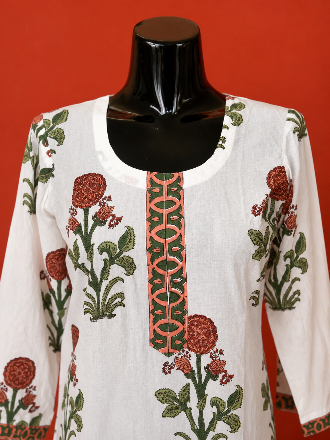 White Cotton Mughal Flower Kurta