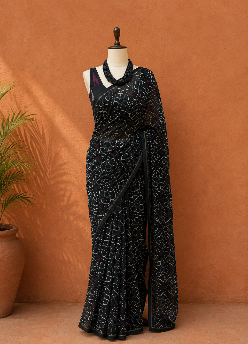 Black Georgette Bhandni Print Sari