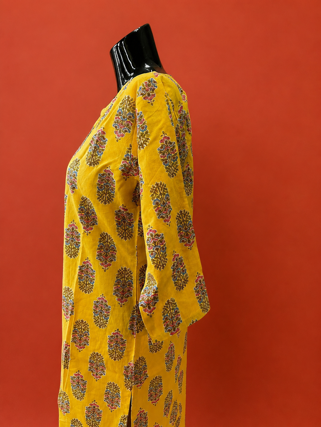 Yellow Cotton Printed Kurta