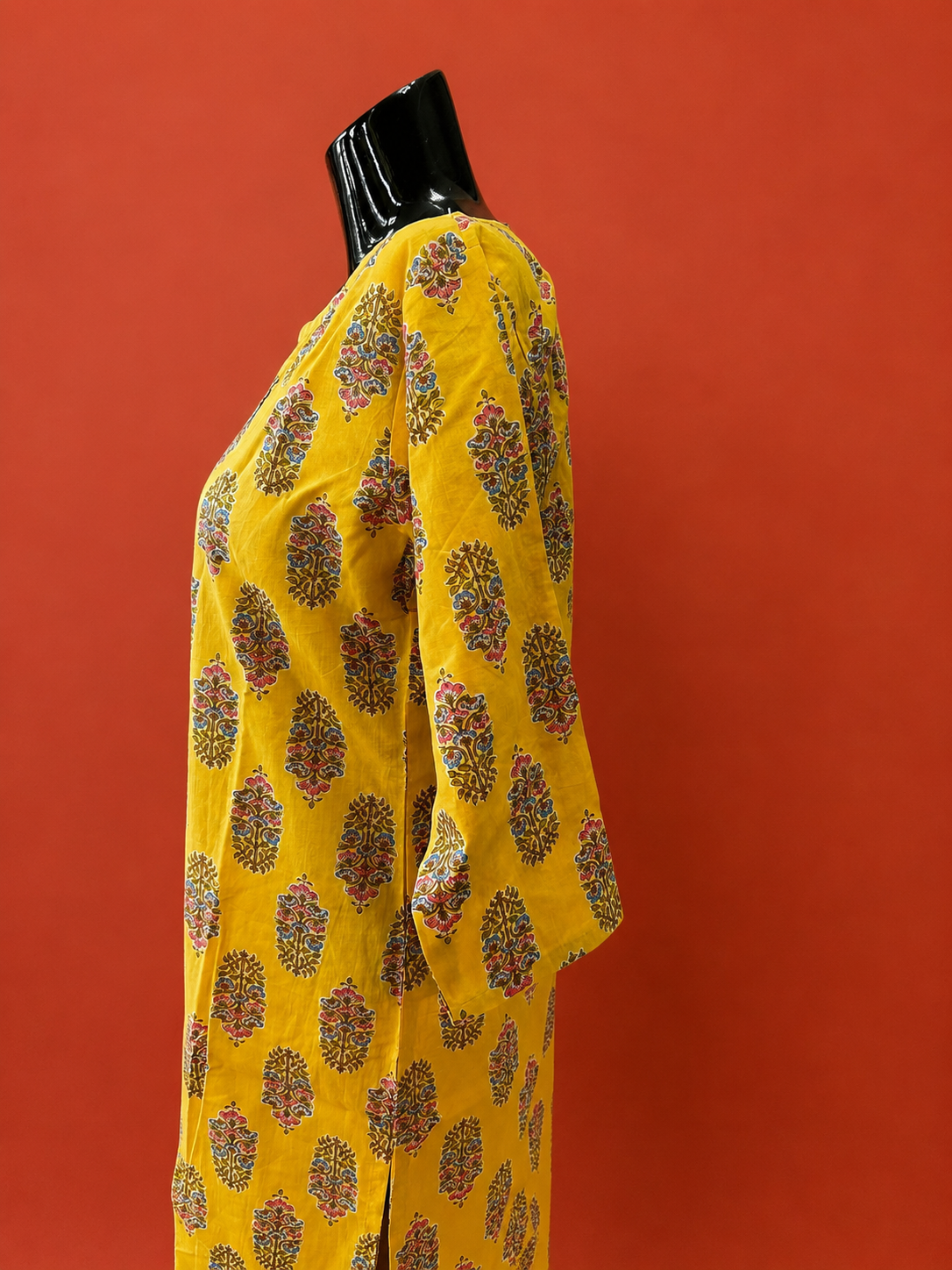 Yellow Cotton Printed Kurta