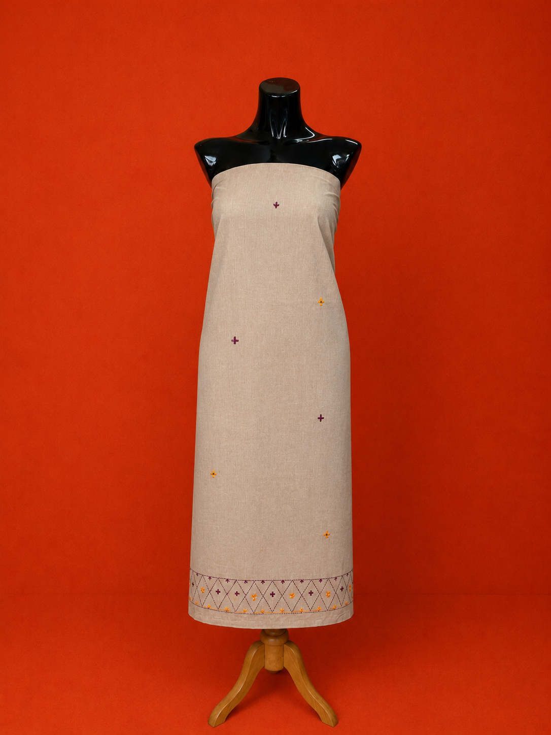 Beige South Cotton Embroidered 3Pc Dress Material