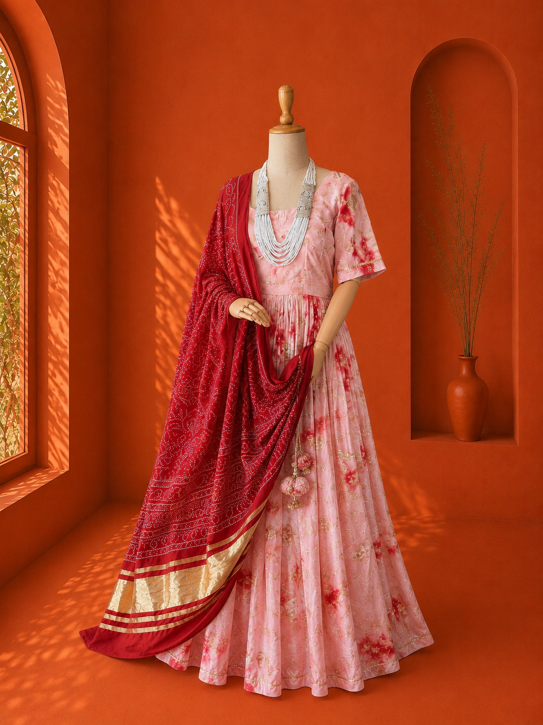 Red Georgette Shibori Lehanga