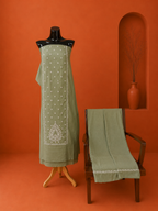 Green Chanderi Chikankari 2 Pc Dress Material