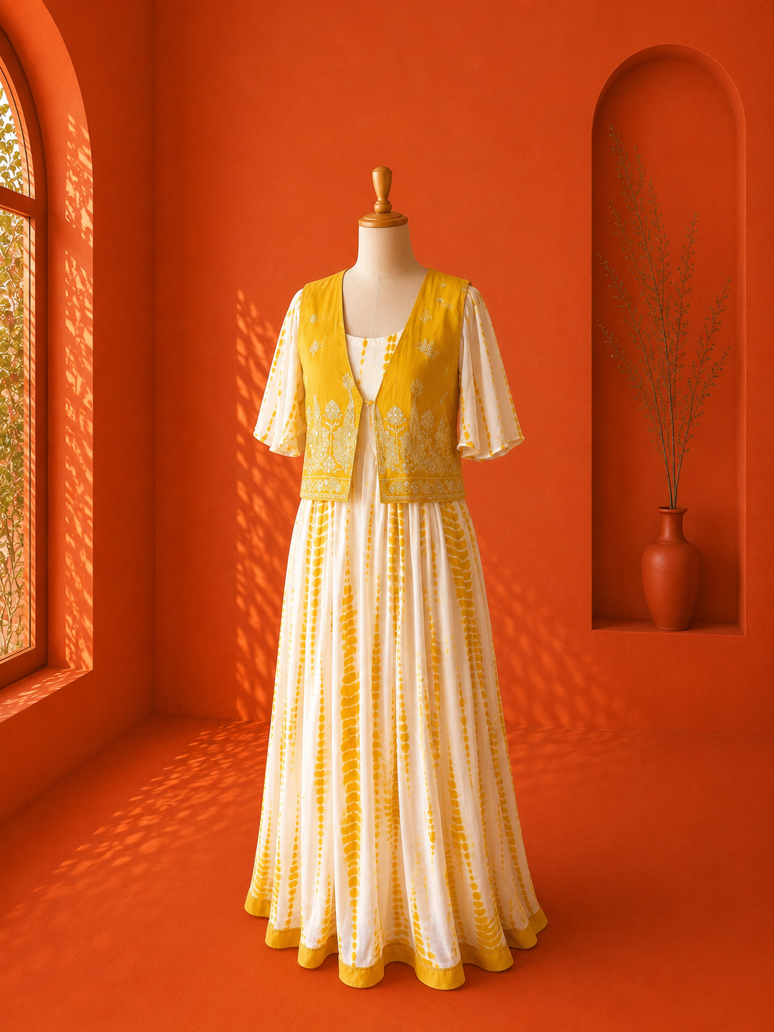 Yellow Georgette Shibori Dress