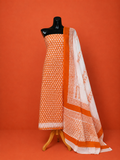 Orange Kota Doria Block Print 2 Pc Dress Material