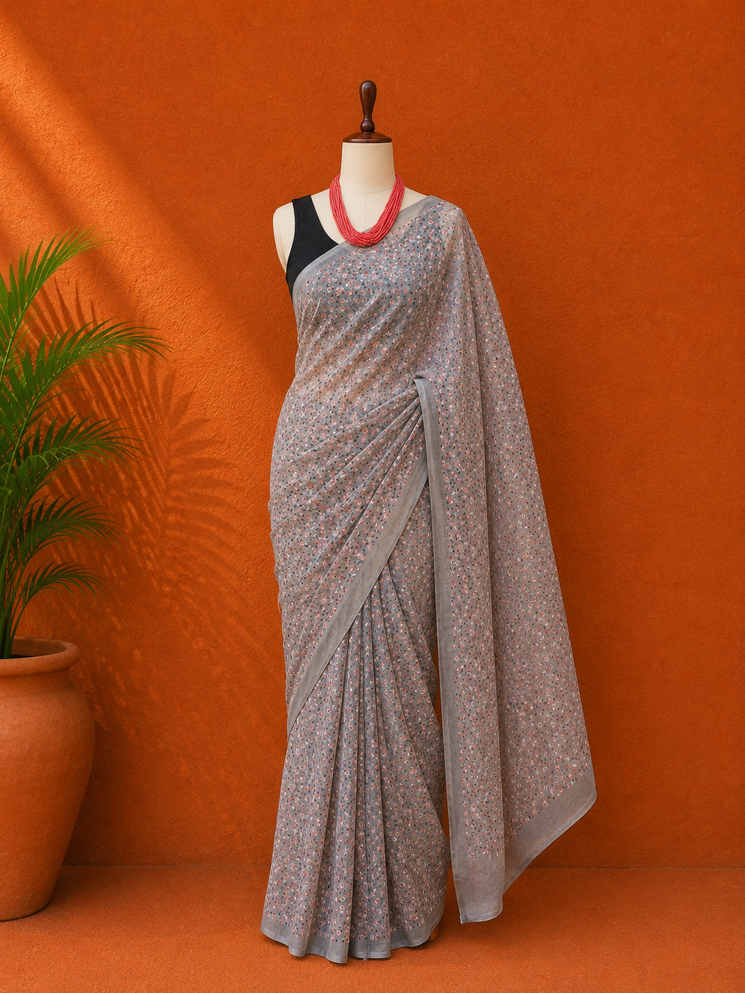Grey Printed Georgette Sari