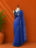 Blue Chanderi Printed Sari