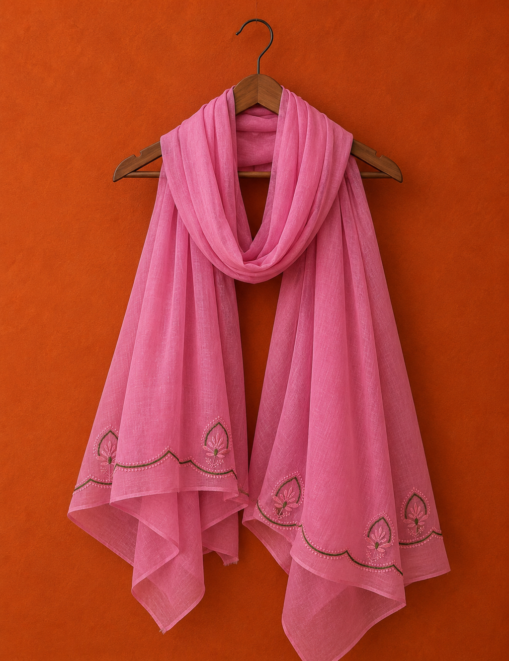 Pink Cotton Chikankari Dupatta