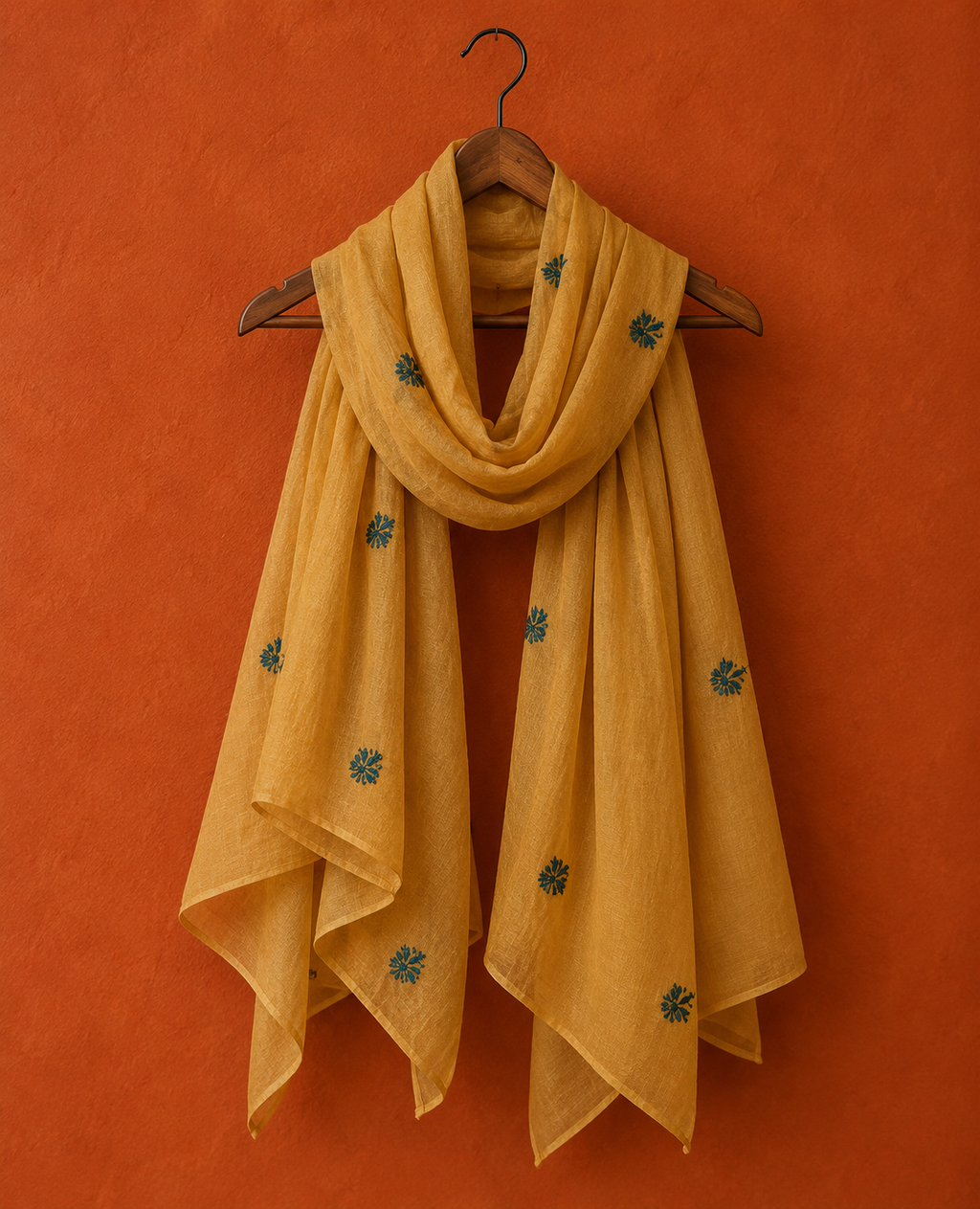 Yellow Cotton Chikankari Dupatta
