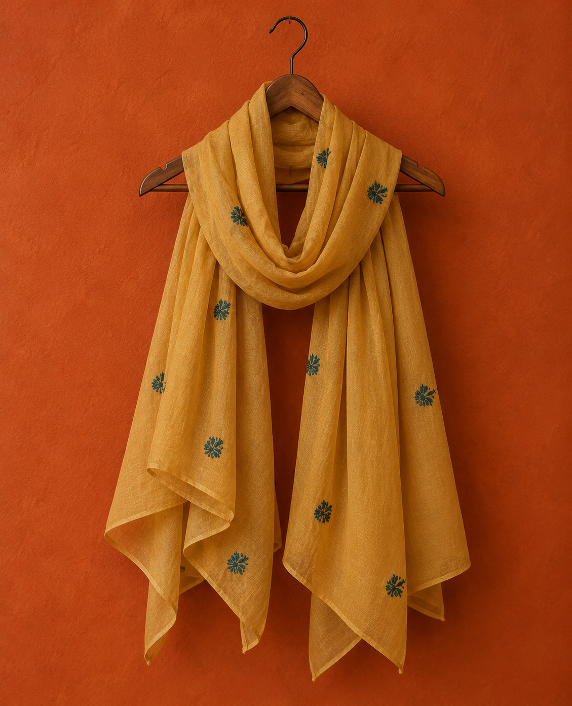 Yellow Cotton Chikankari Dupatta