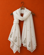 White Cotton Chikankari Dupatta