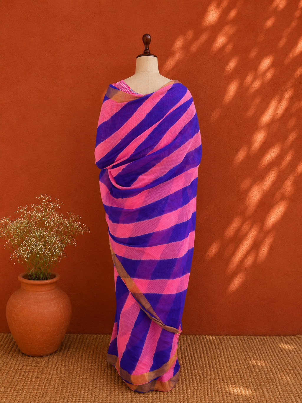 Pink Lehriya Kota Doria Sari