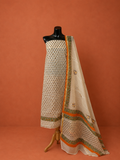 Yellow Kota Doria Block Print 2Pc Dress Material