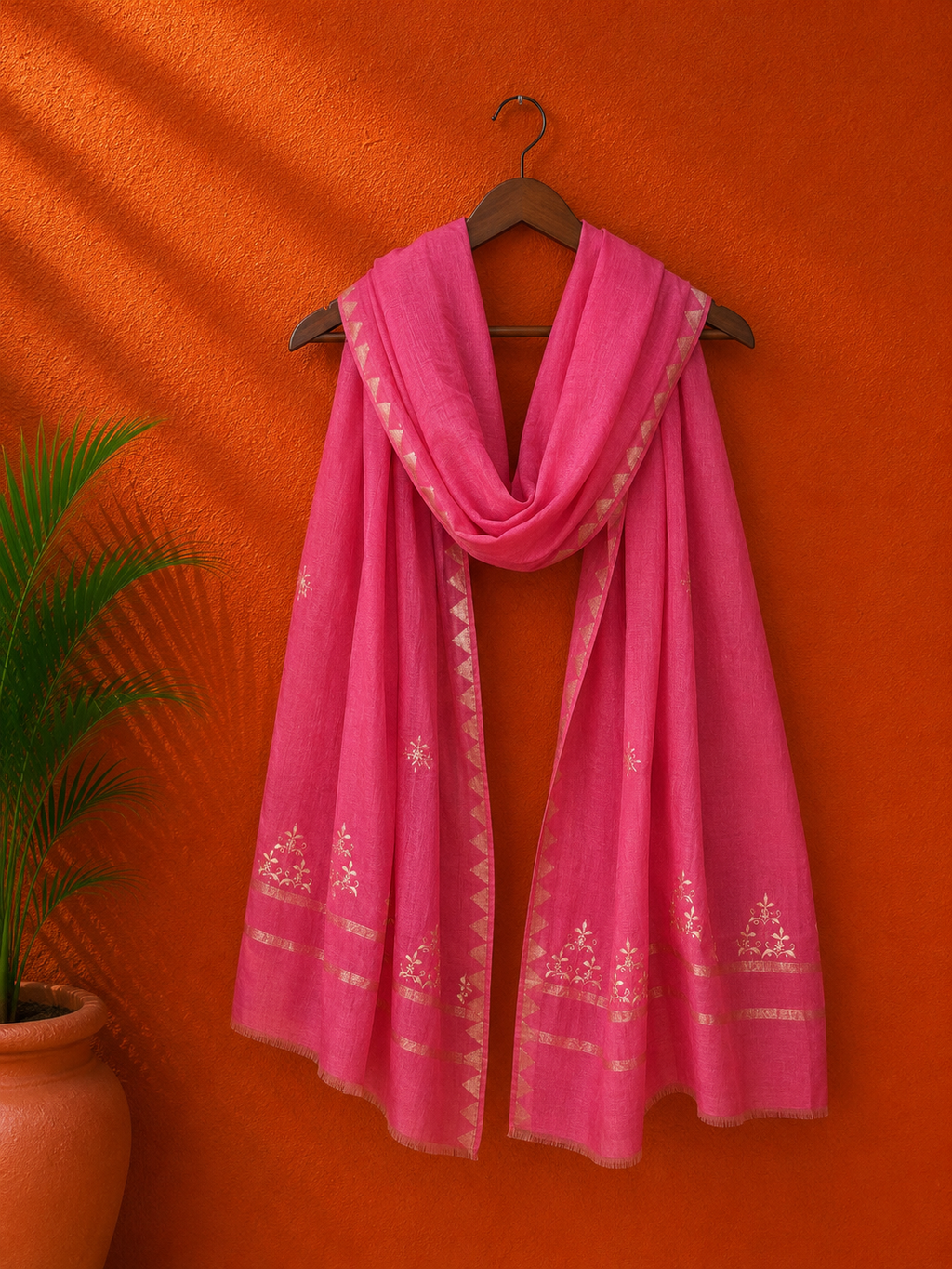 Pink Chanderi Chikankari Dupatta