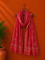 Rust Chanderi Chikankari Dupatta