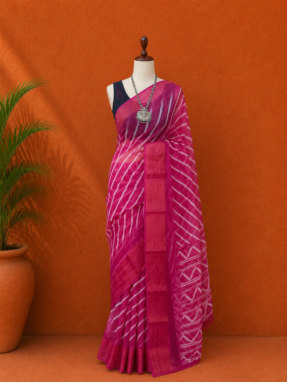 Pink Chanderi Printed Sari