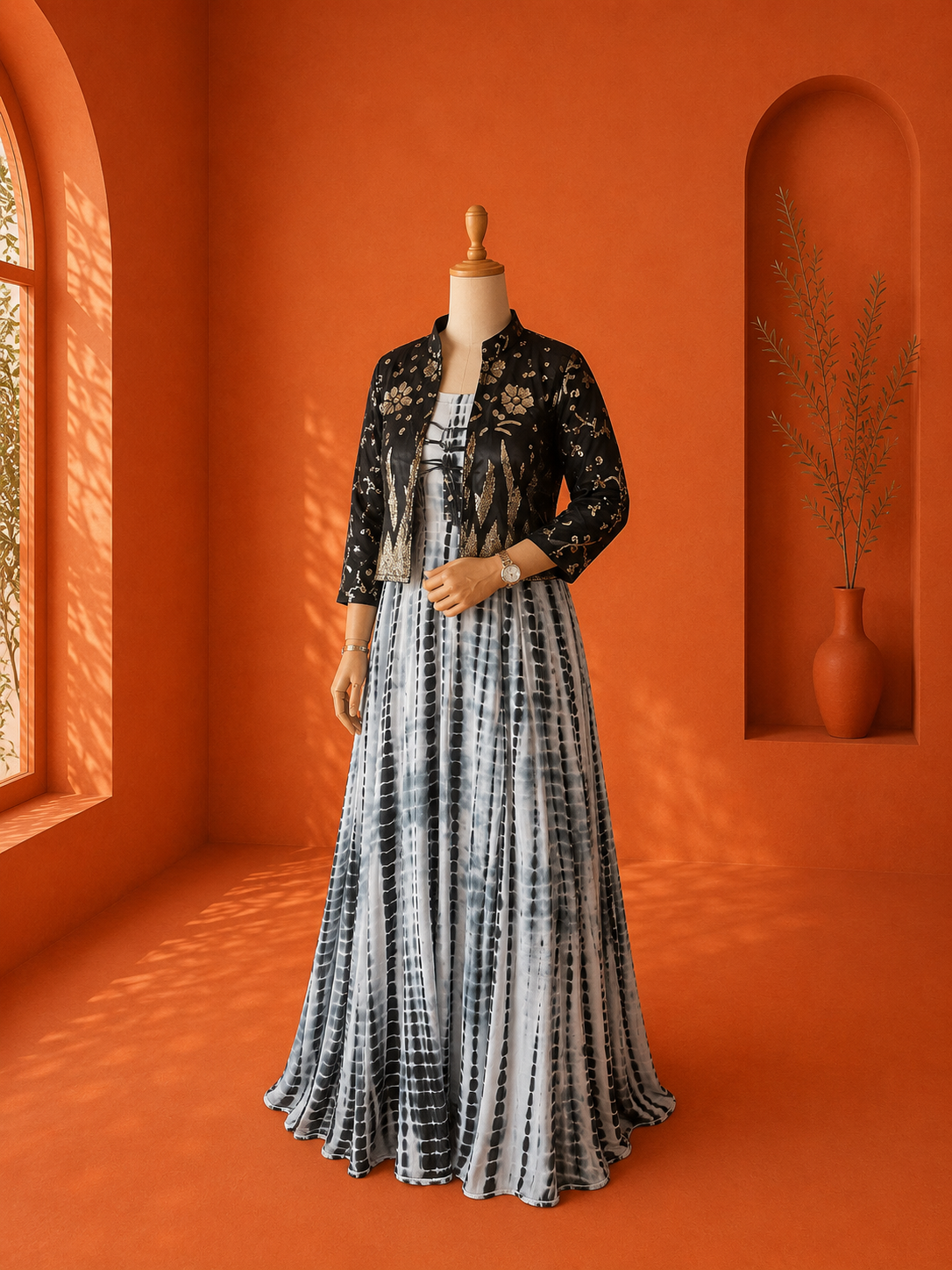 Black Georgette Shibori Dress