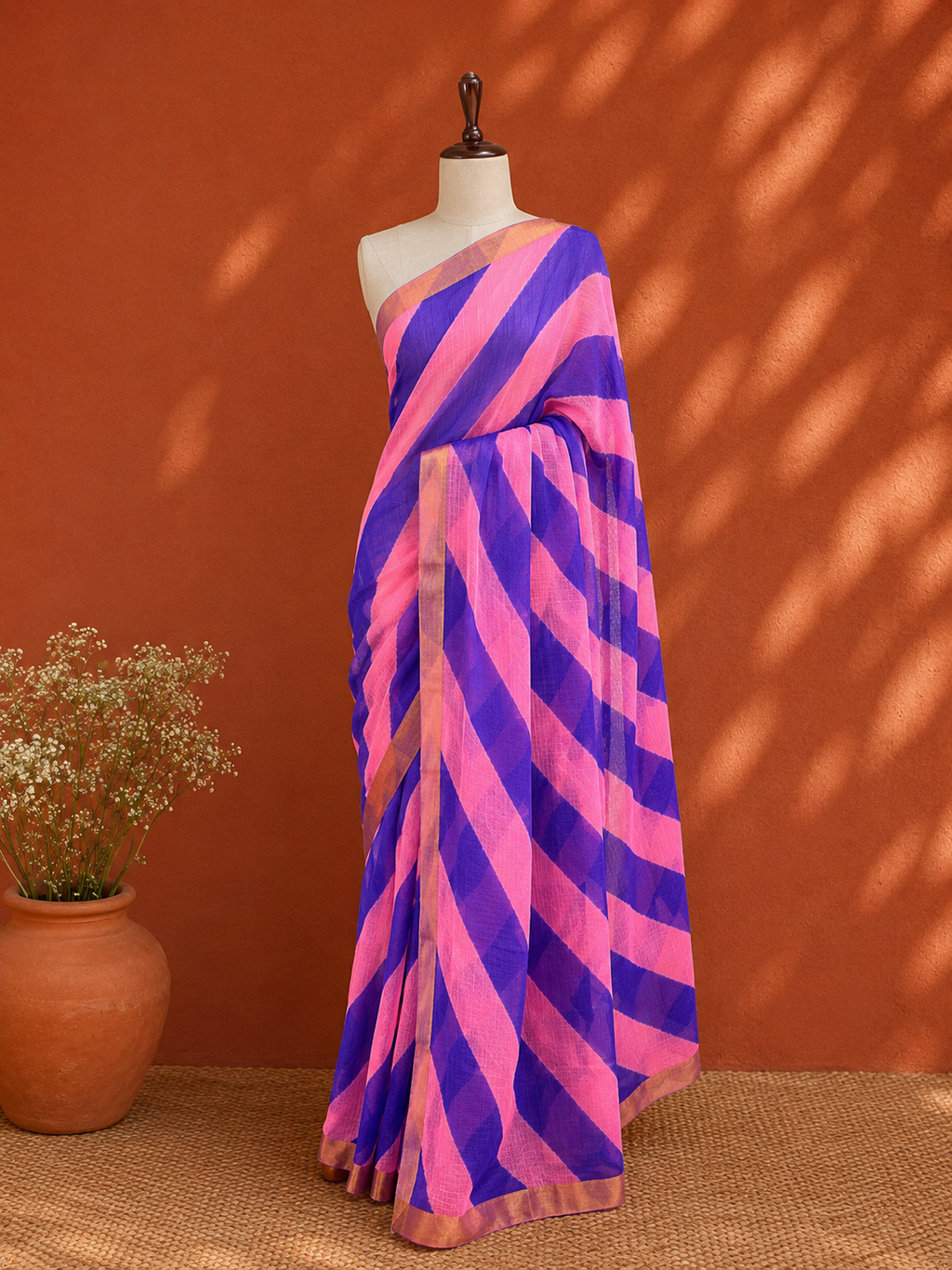 Pink Lehriya Kota Doria Sari