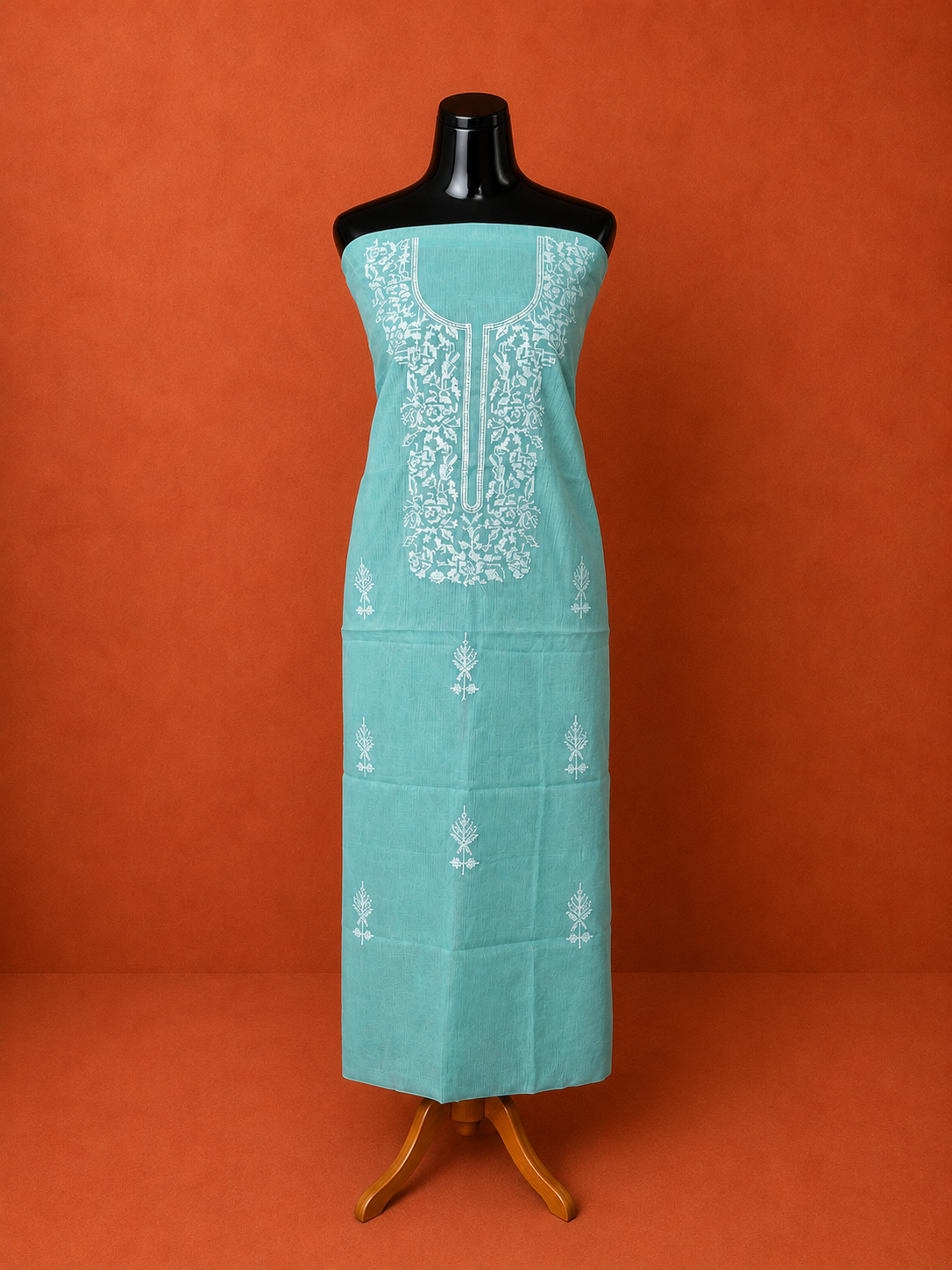 Blue Kota Doria Embroidered 2 Pc Dress Material