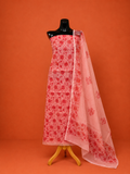 Red Kota Doria Block Print 2 Pc Dress Material