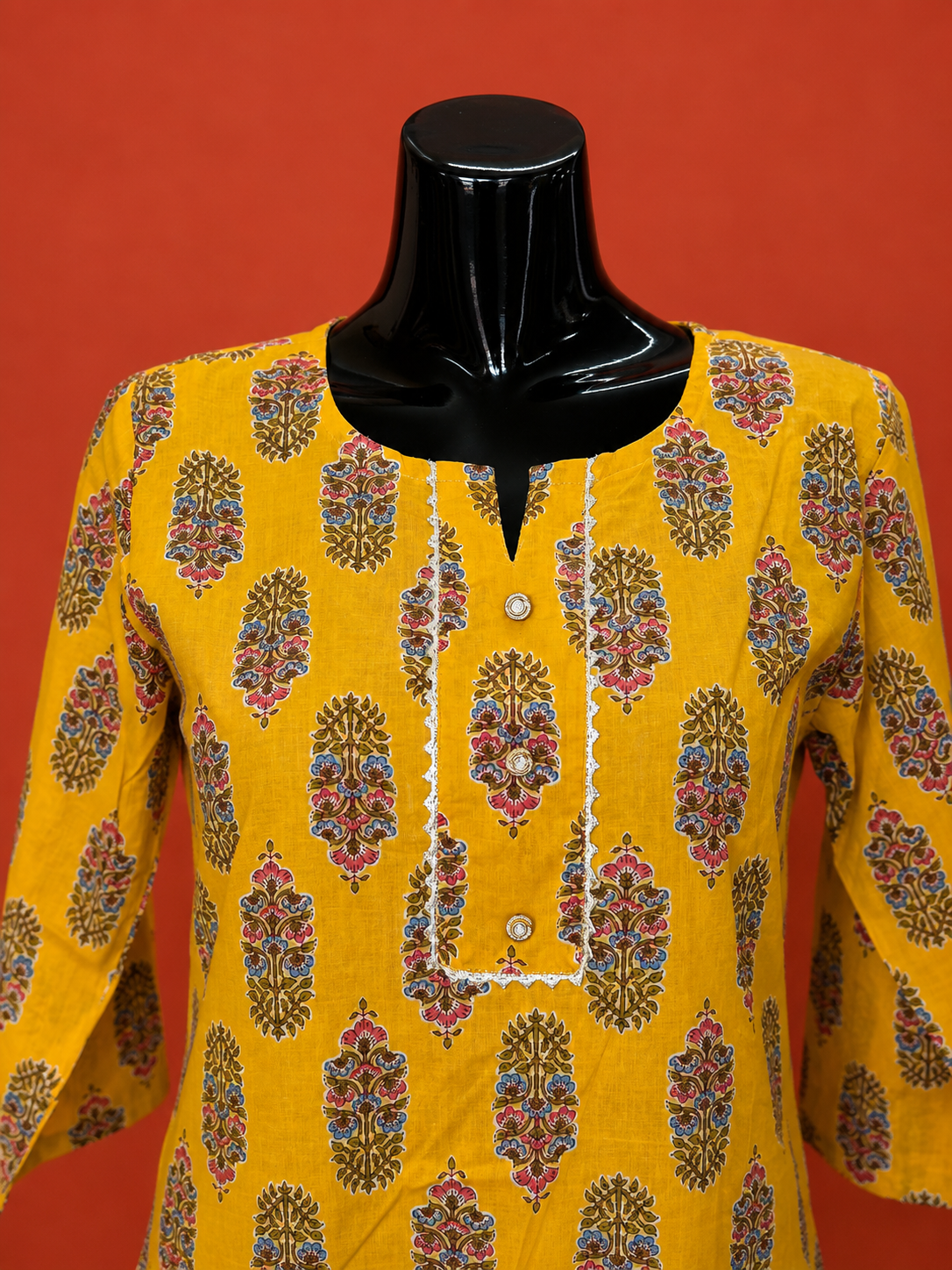 Yellow Cotton Printed Kurta