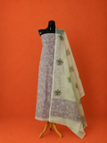 Purple Kota Doria Block Print 2 Pc Dress Material