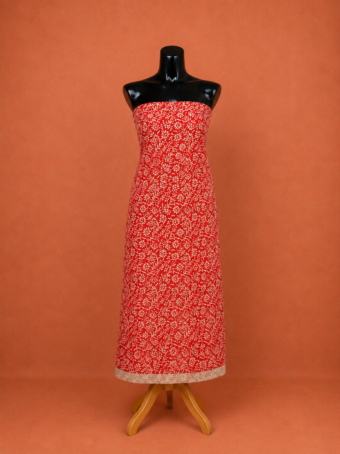 Red Kota Doria Block Print 2 Pc Dress Material