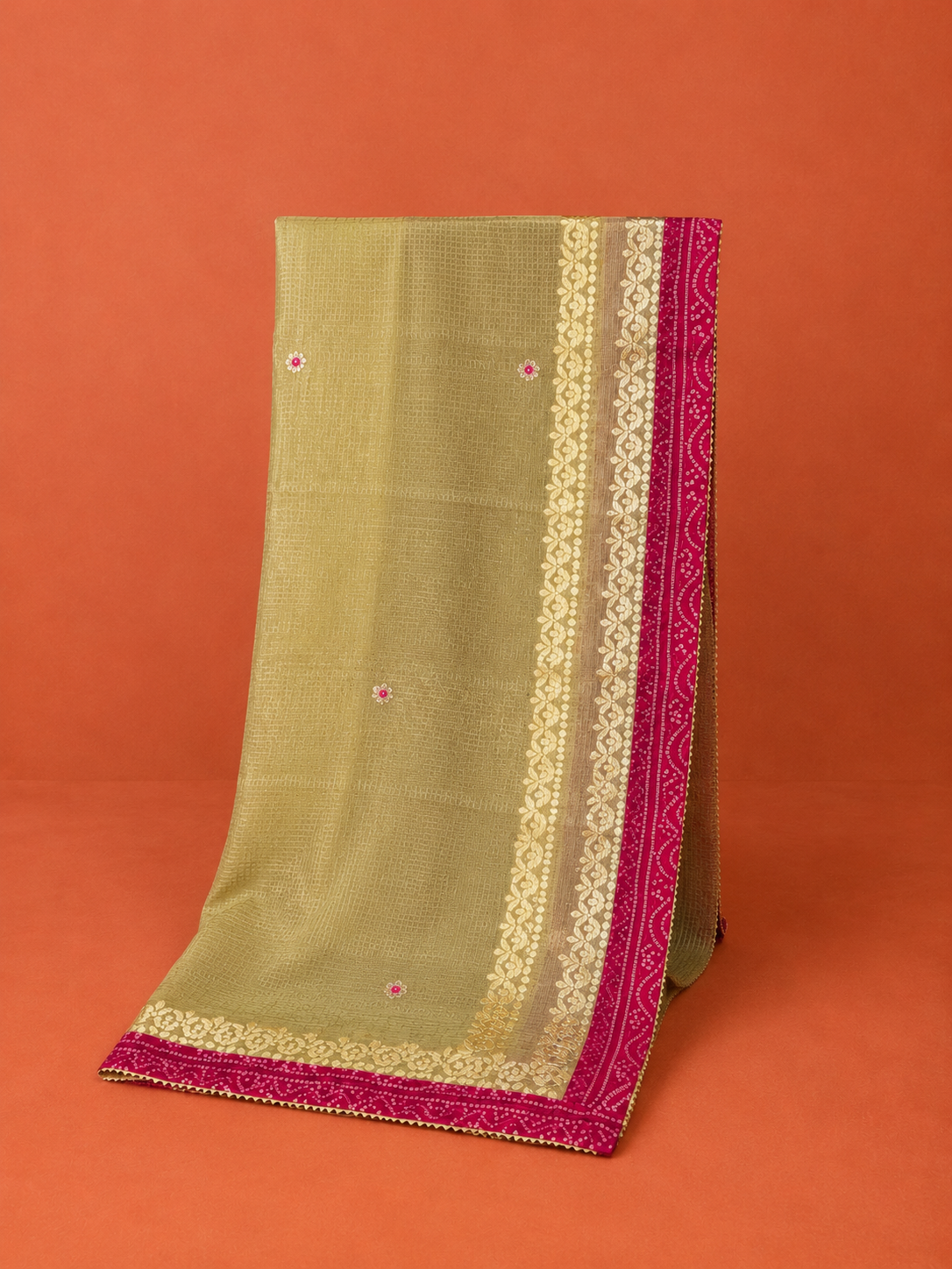 Green Kota Doria Embroidered 2 Pc Dress Material