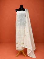 White Kota Doria Embroidered 2 Pc Dress Material
