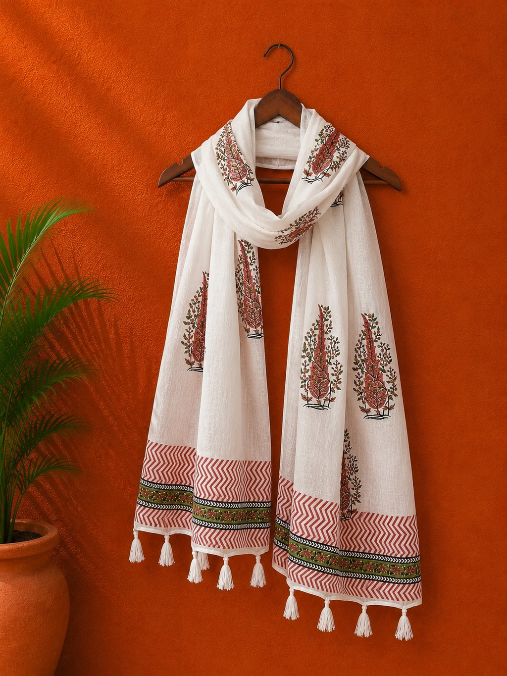 White Block Print Cotton Stole