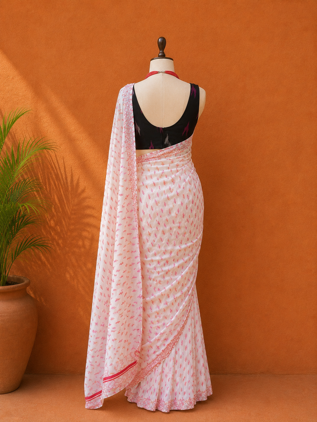 White Printed Georgette Sari