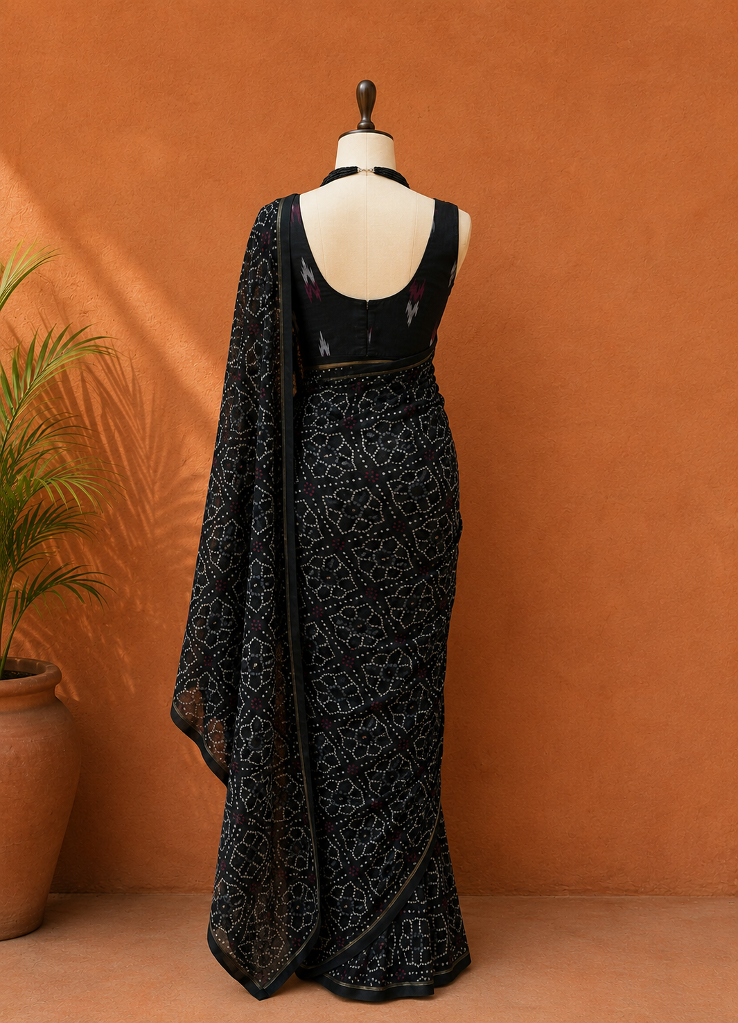 Black Georgette Bhandni Print Sari
