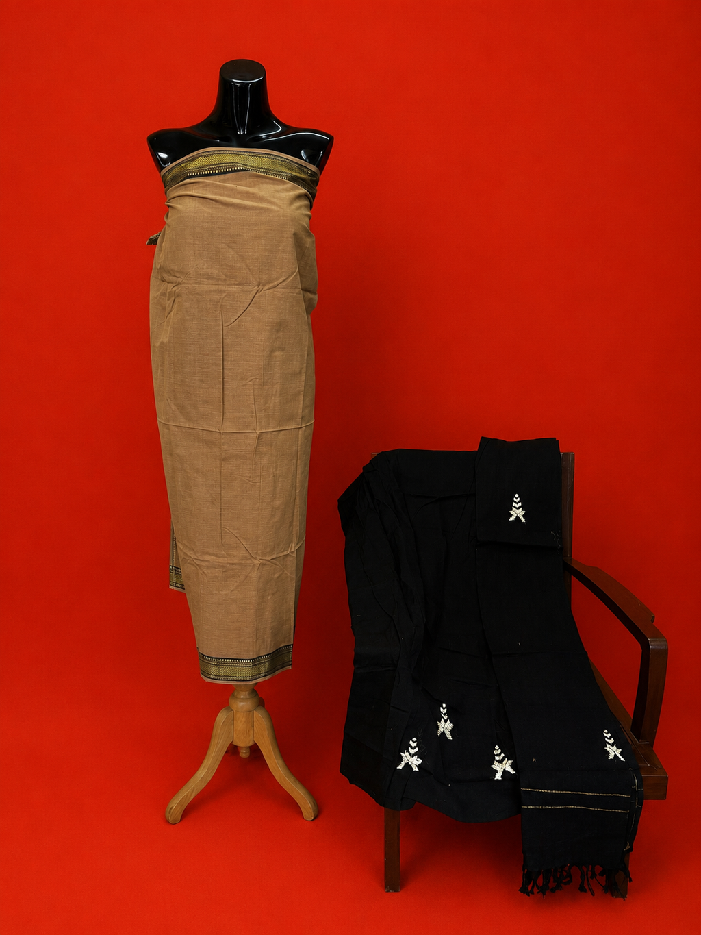 Beige South Cotton Embroidered 3Pc Dress Material