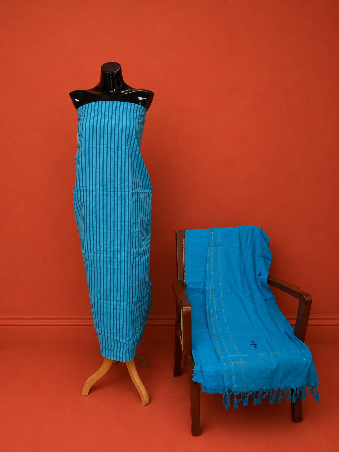 Blue South Cotton Embroidered 3 Pc Dress Material