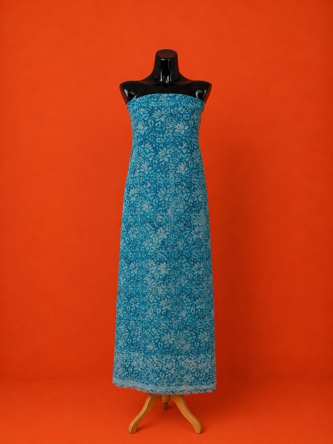 Blue Kota Doria Block Print 2 Pc Dress Material