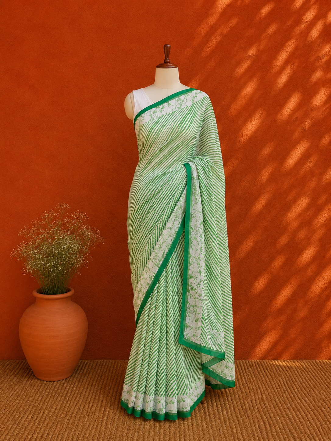 Green  Lehriya Georgette Sari