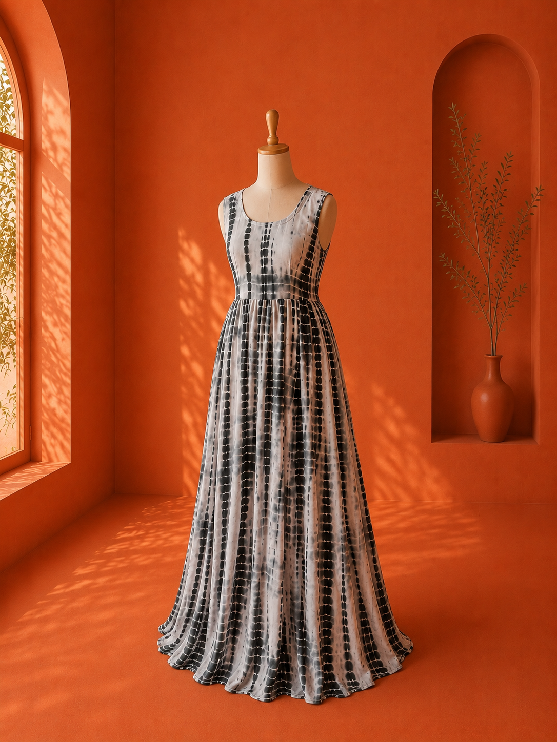 Black Georgette Shibori Dress