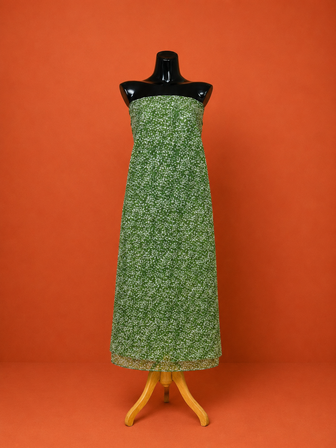 Green Kota Doria Block Print 2 Pc Dress Material