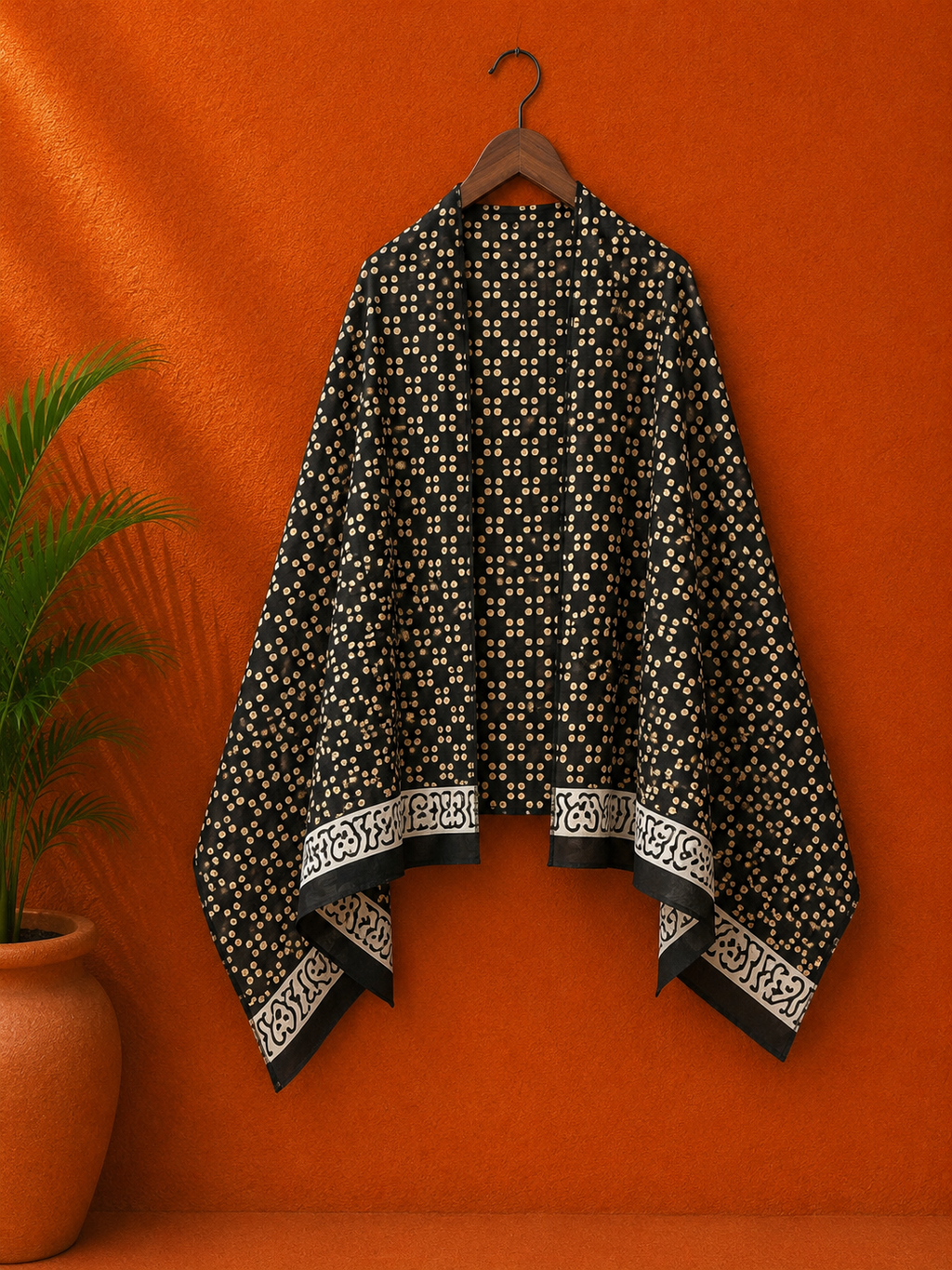 Black Cotton Block Print Stole