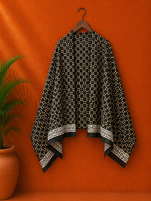 Black Cotton Block Print Stole